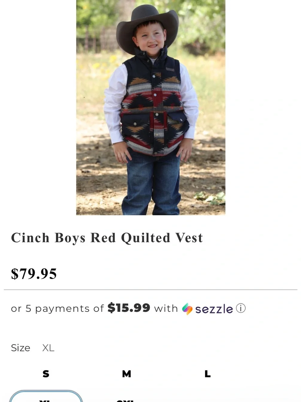 Cinch | NWT Lead, Don’t Follow Kids Southwestern Quilted Vest XL 14
